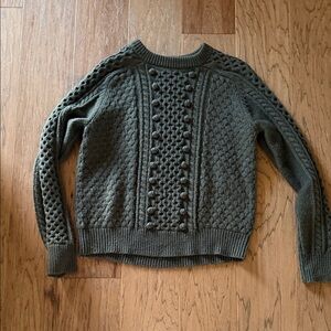 J. Crew Olive Cable Bobble Crewneck Sweater